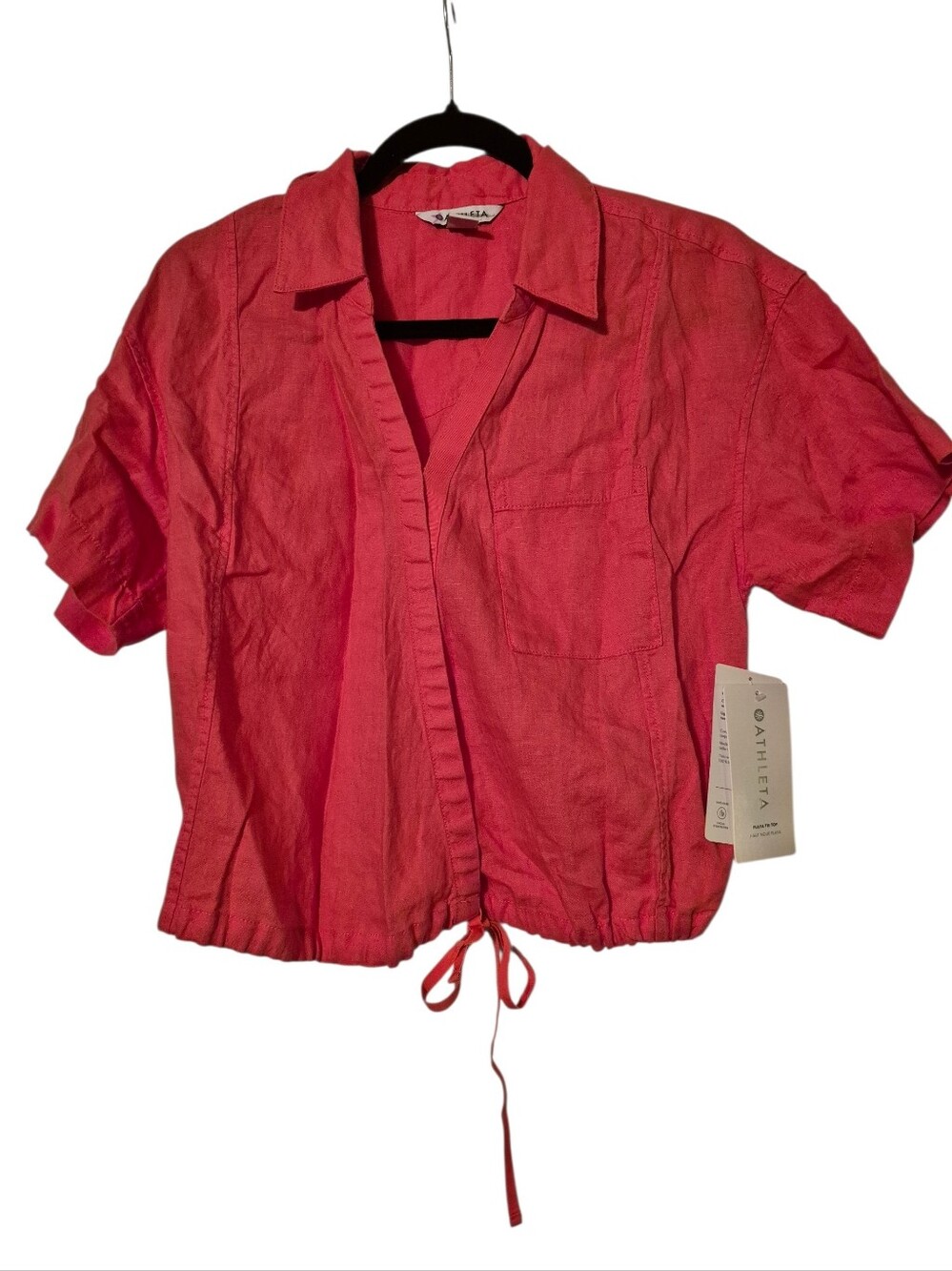 Athleta NWT Playa 100% LINEN Tie Top In Passion Fruit Medium - Picture 4 of 8